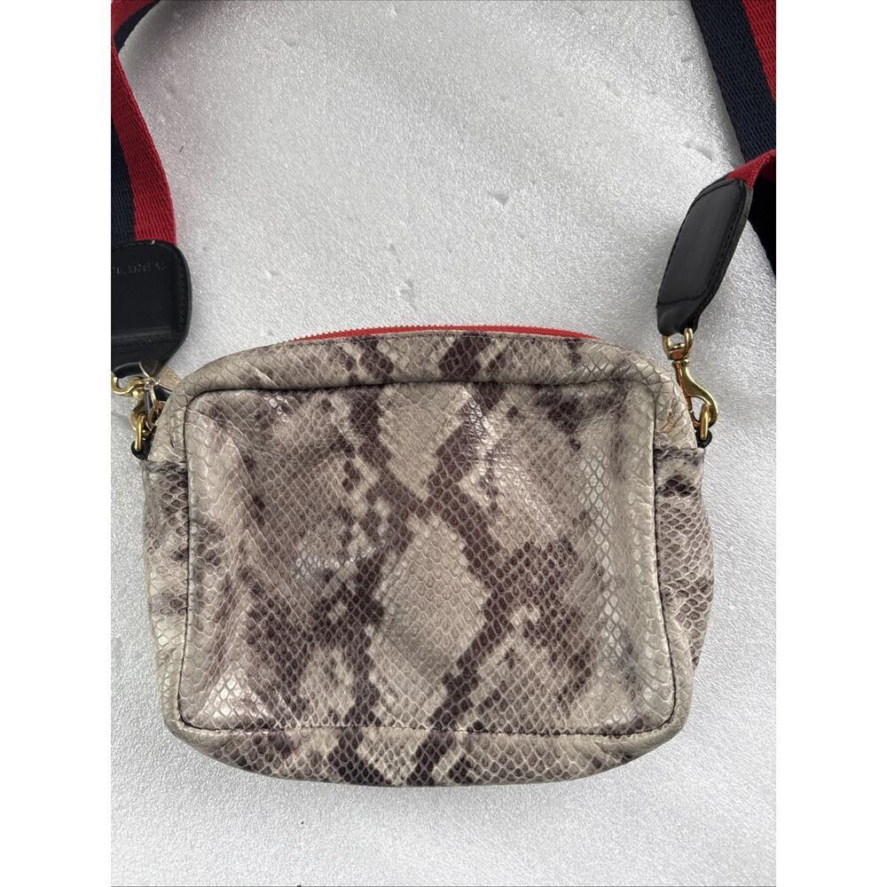 CLARE V Snakeskin Navy & Red Stripe Strap Midi Sac Crossbody $375 - Picture 2 of 12